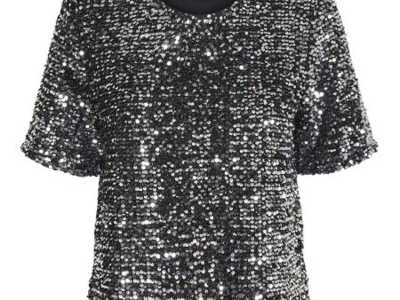 Pieces - Pcserena Sequin Ss O-Neck Top Mm - 4537227 Black Silver Sequince Cheap