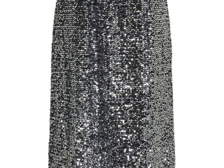 Pieces - Pcserena Sequin Midi Skirt Mm - 4537178 Black Silver Sequince For Discount