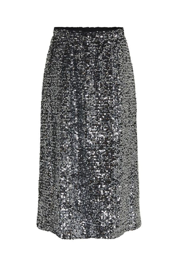 Pieces - Pcserena Sequin Midi Skirt Mm - 4537178 Black Silver Sequince For Discount